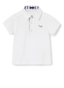 Polo Shirt with Stripe Motif | Bianco/Blue Denim