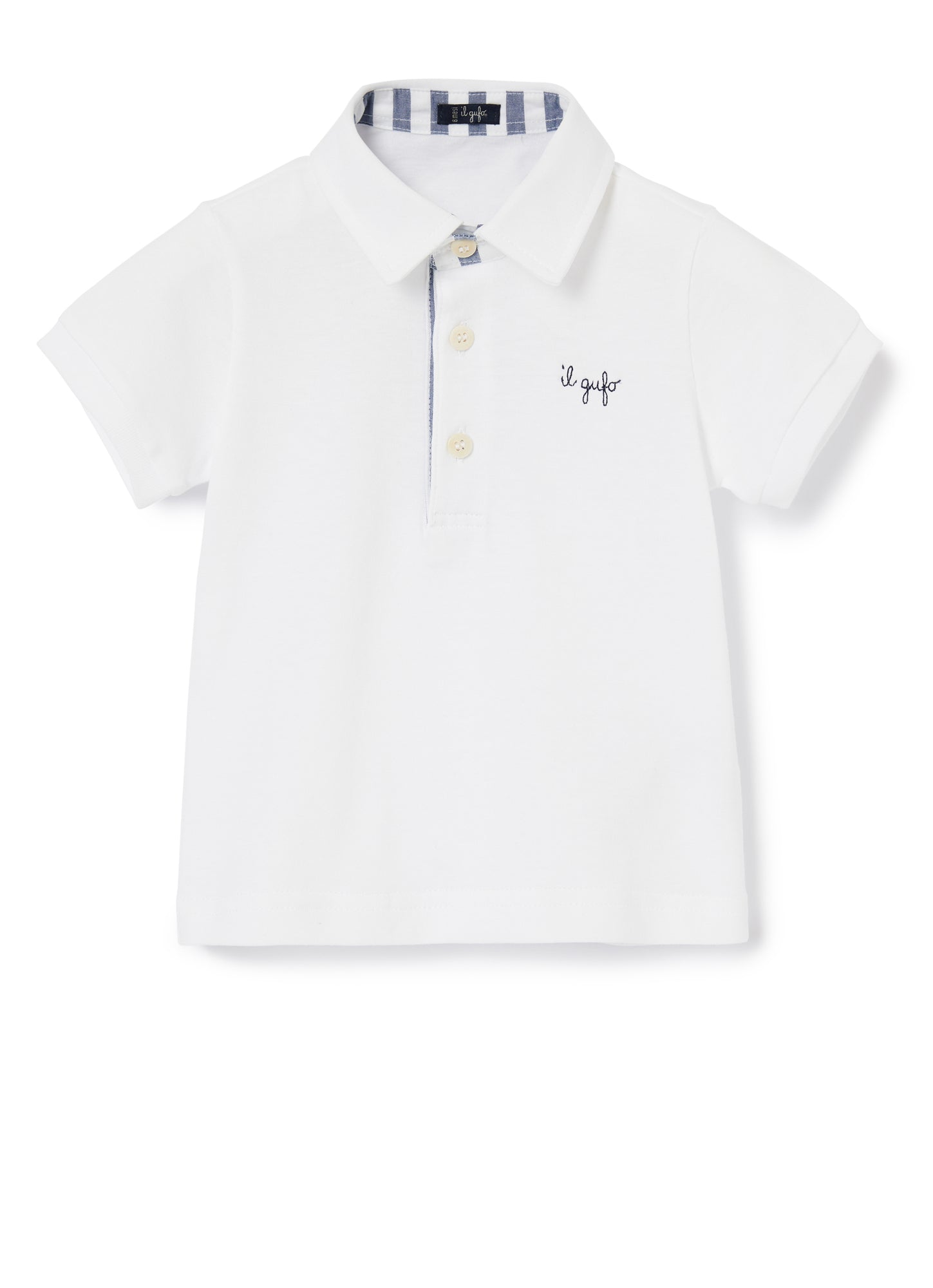 Polo Shirt with Stripe Motif | Bianco/Blue Denim
