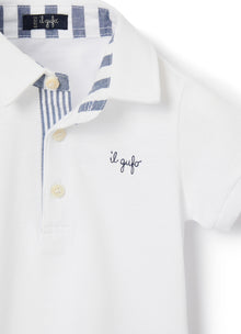 Polo Shirt with Stripe Motif | Bianco/Blue Denim