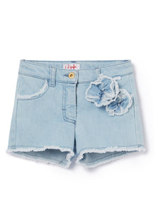 Denim Shorts with Flowers | Blue Bleached