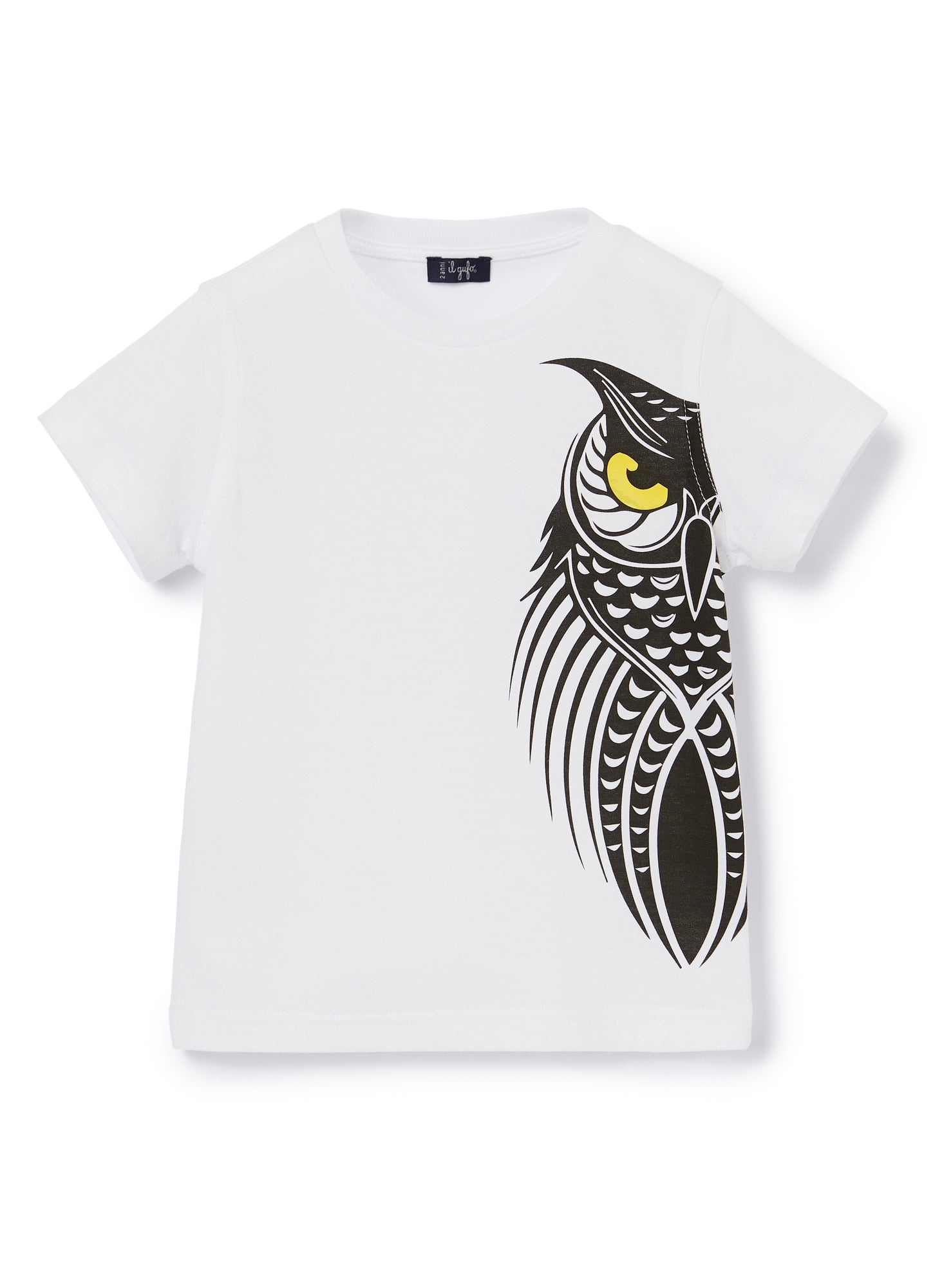 T-Shirt with Owl Motif | White/Chick Yellow