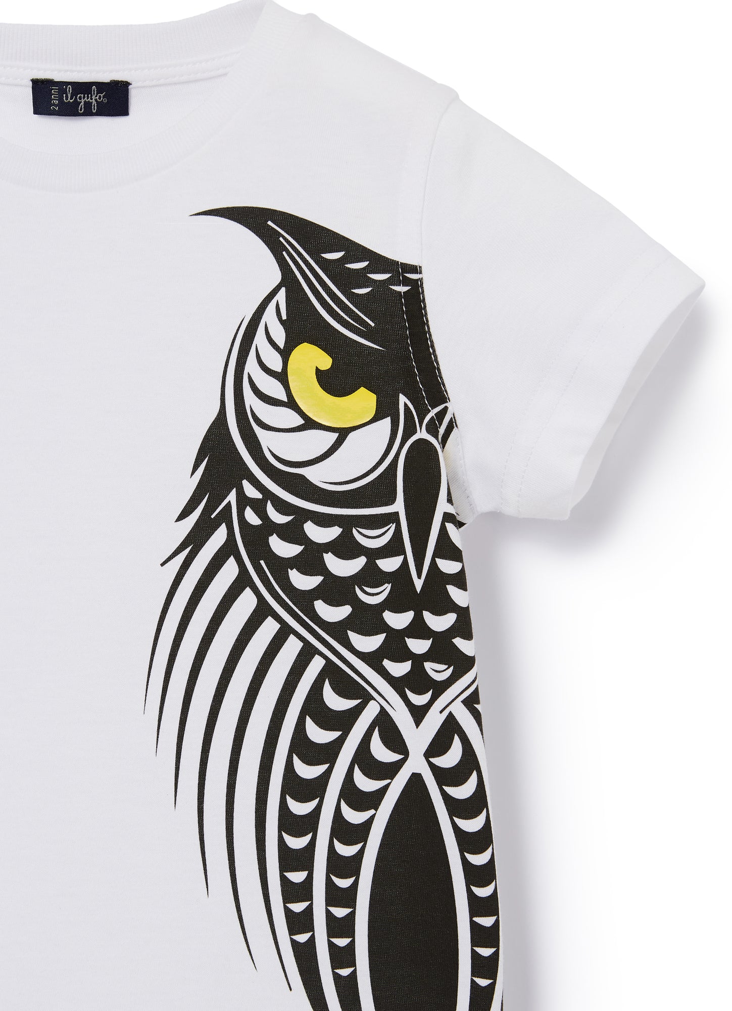T-Shirt with Owl Motif | White/Chick Yellow