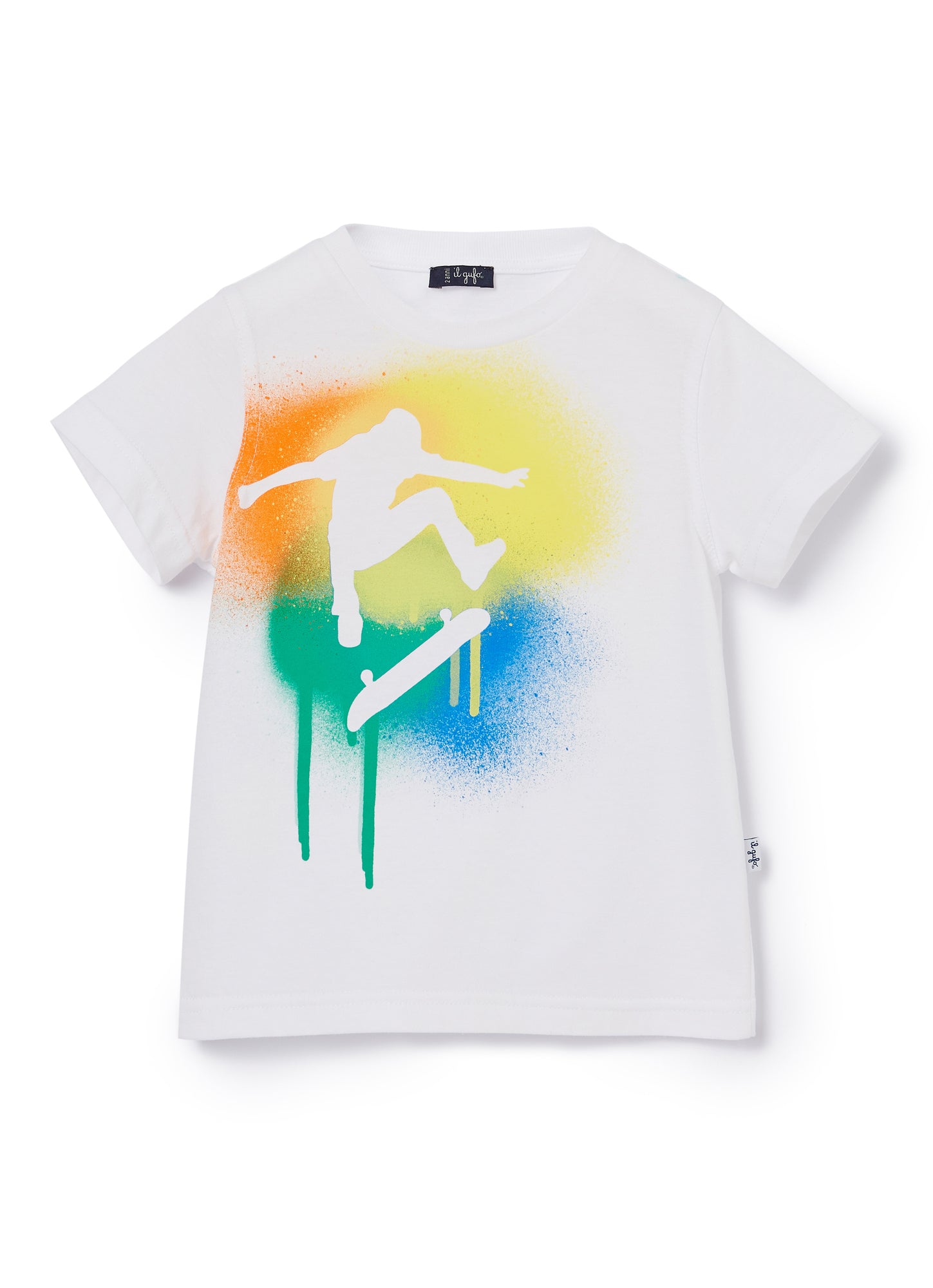 T-Shirt with Spray Art Print | Bianco/Smeraldo