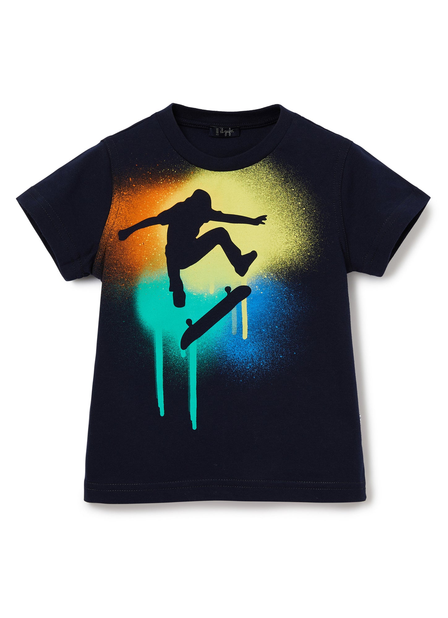 T-Shirt with Spray Art Print | Blue/Smeraldo