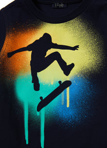 T-Shirt with Spray Art Print | Blue/Smeraldo