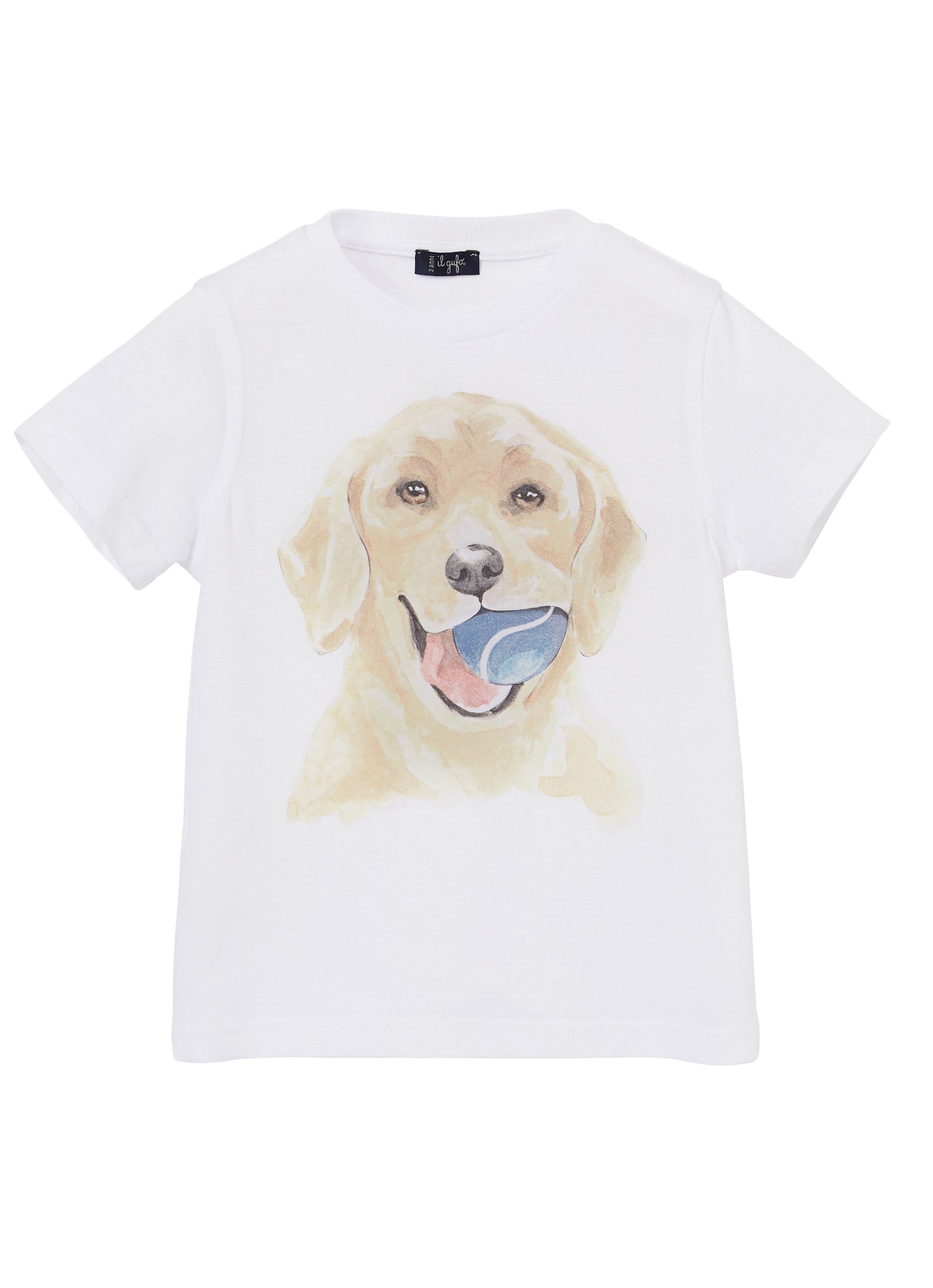 Boys | T-Shirt with Dog Motif | White Blue Denim Riga Larga