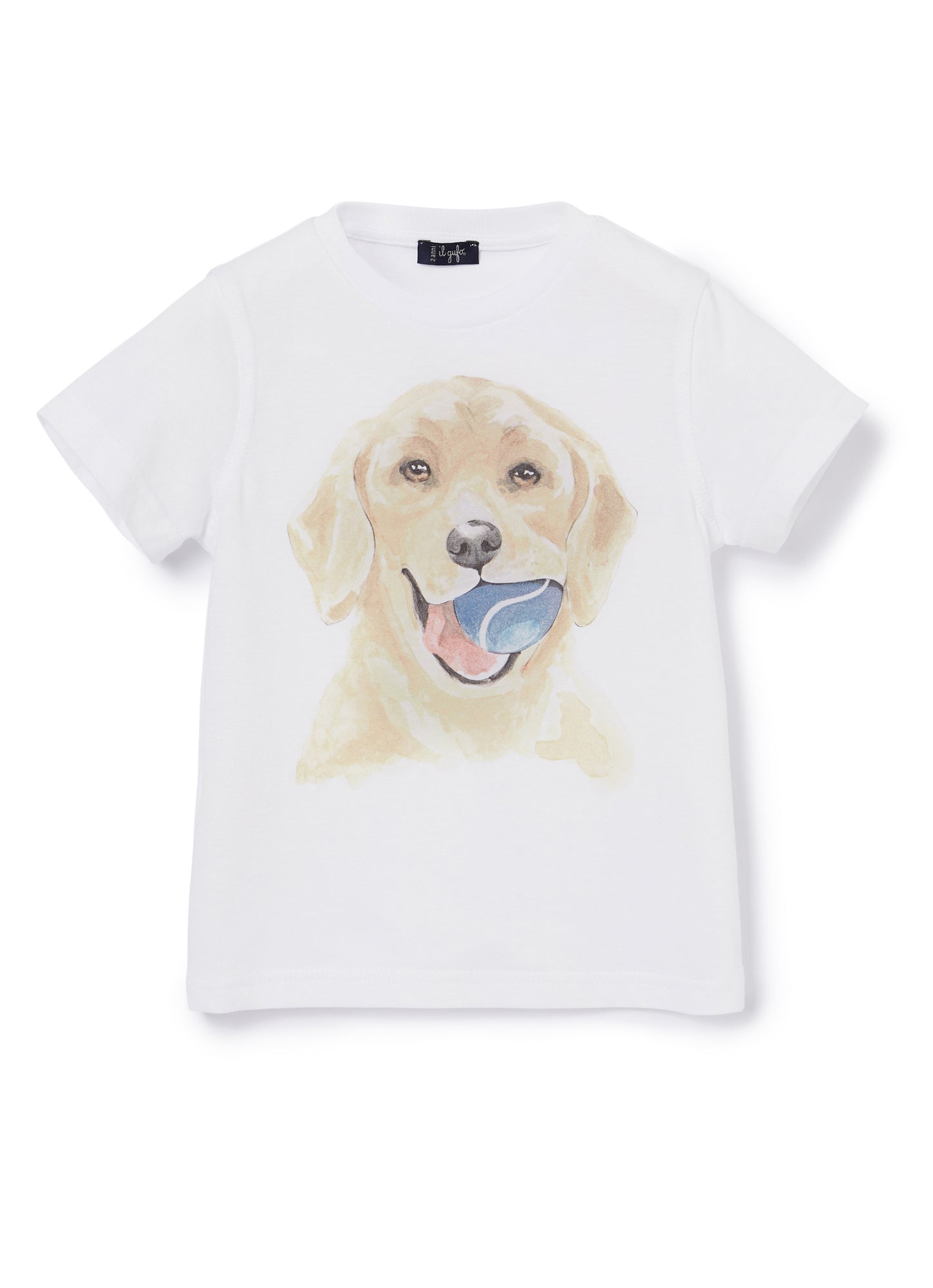 T-Shirt with Dog Motif | Bianco/Blue Denim