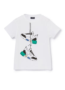 T-Shirt with Sneakers Print | Bianco/Smeraldo