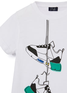 T-Shirt with Sneakers Print | Bianco/Smeraldo