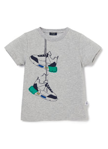 T-Shirt with Sneakers Print | Grigio Nickel/Smeraldo
