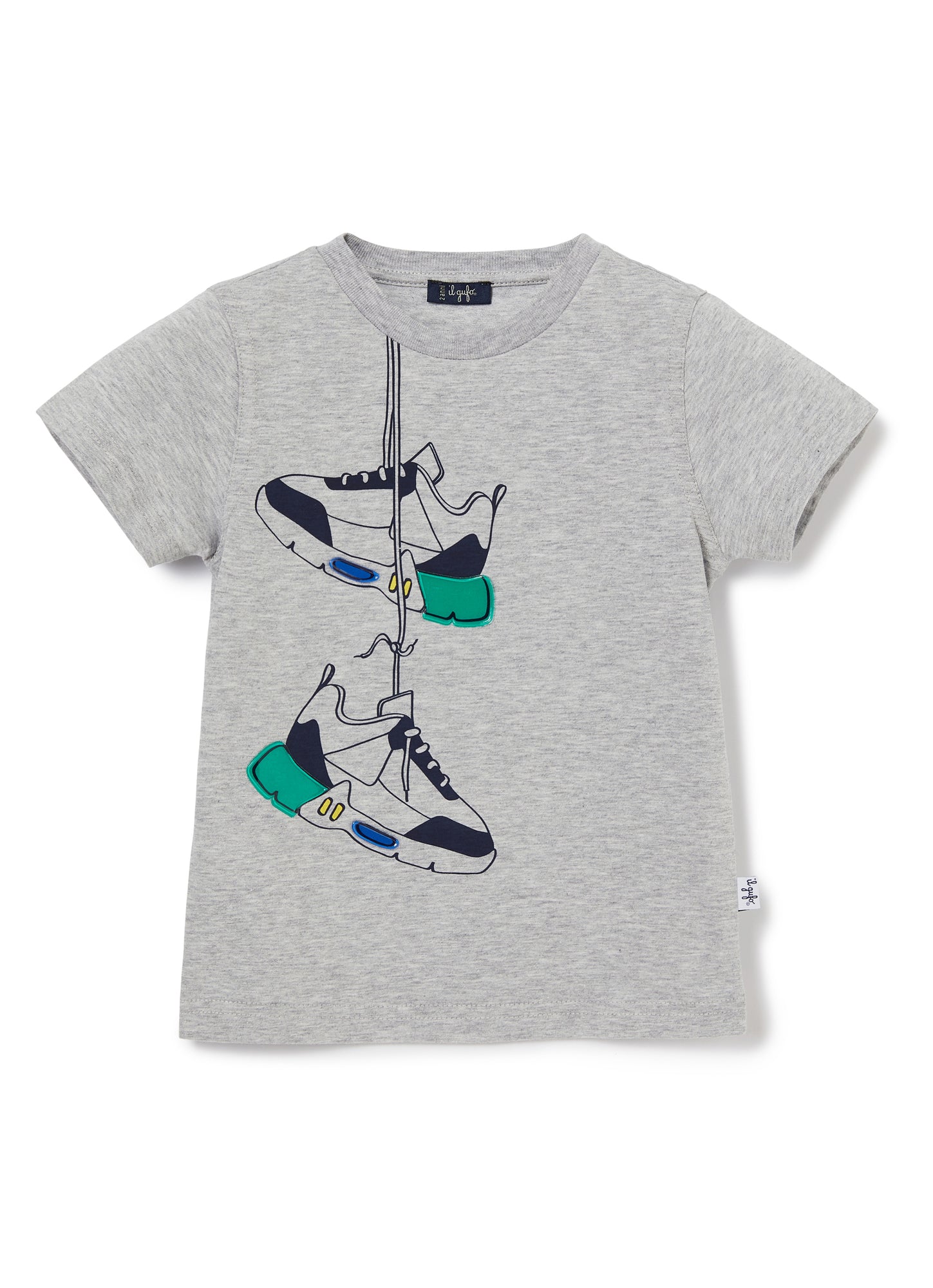 T-Shirt with Sneakers Print | Grigio Nickel/Smeraldo
