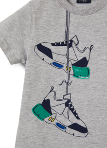 T-Shirt with Sneakers Print | Grigio Nickel/Smeraldo