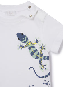 T-Shirt with Gecko Print | Bianco/Aviatore