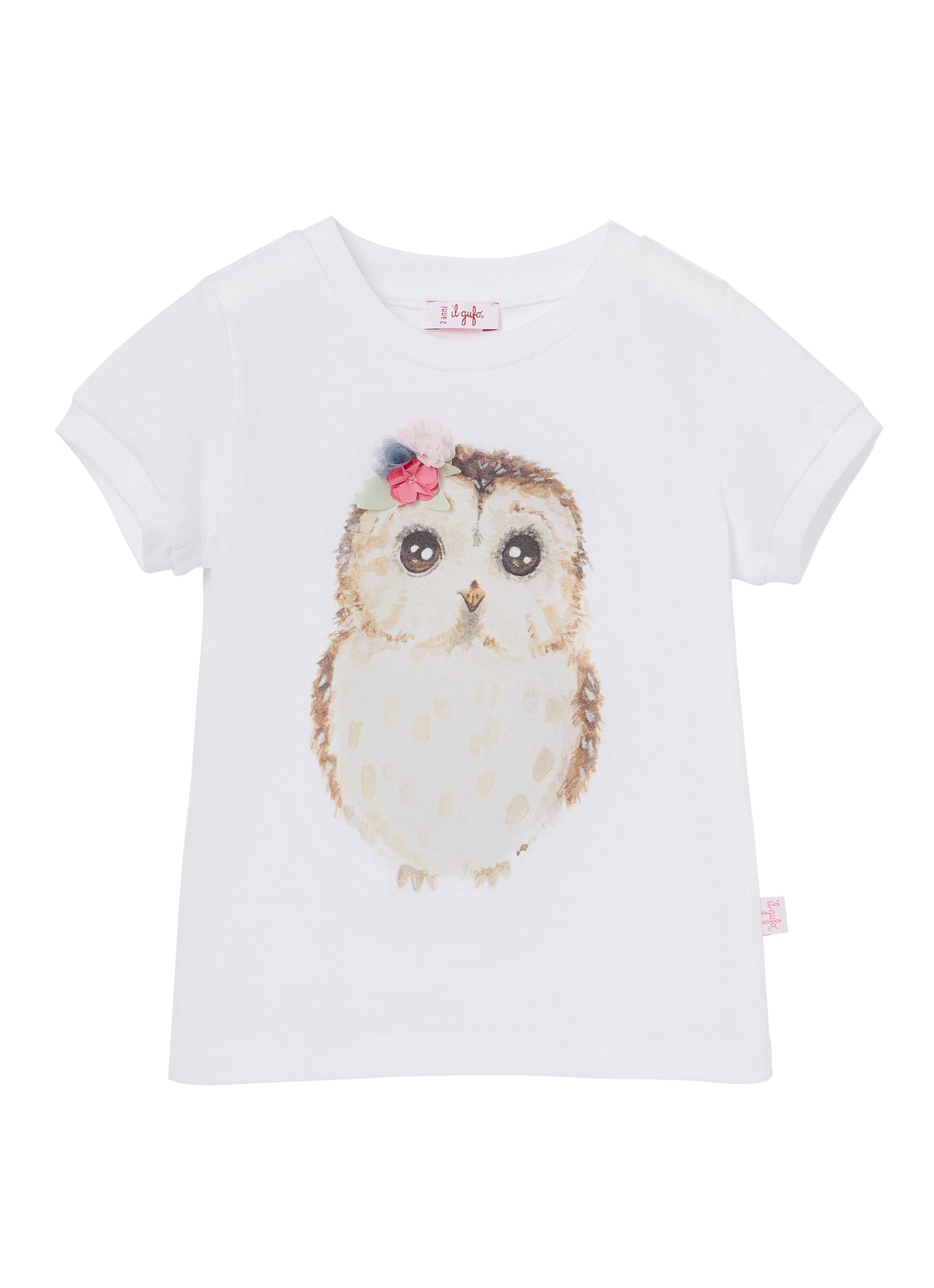 Girls | T-Shirt with Owl Motif | Snow White Pearl Pink