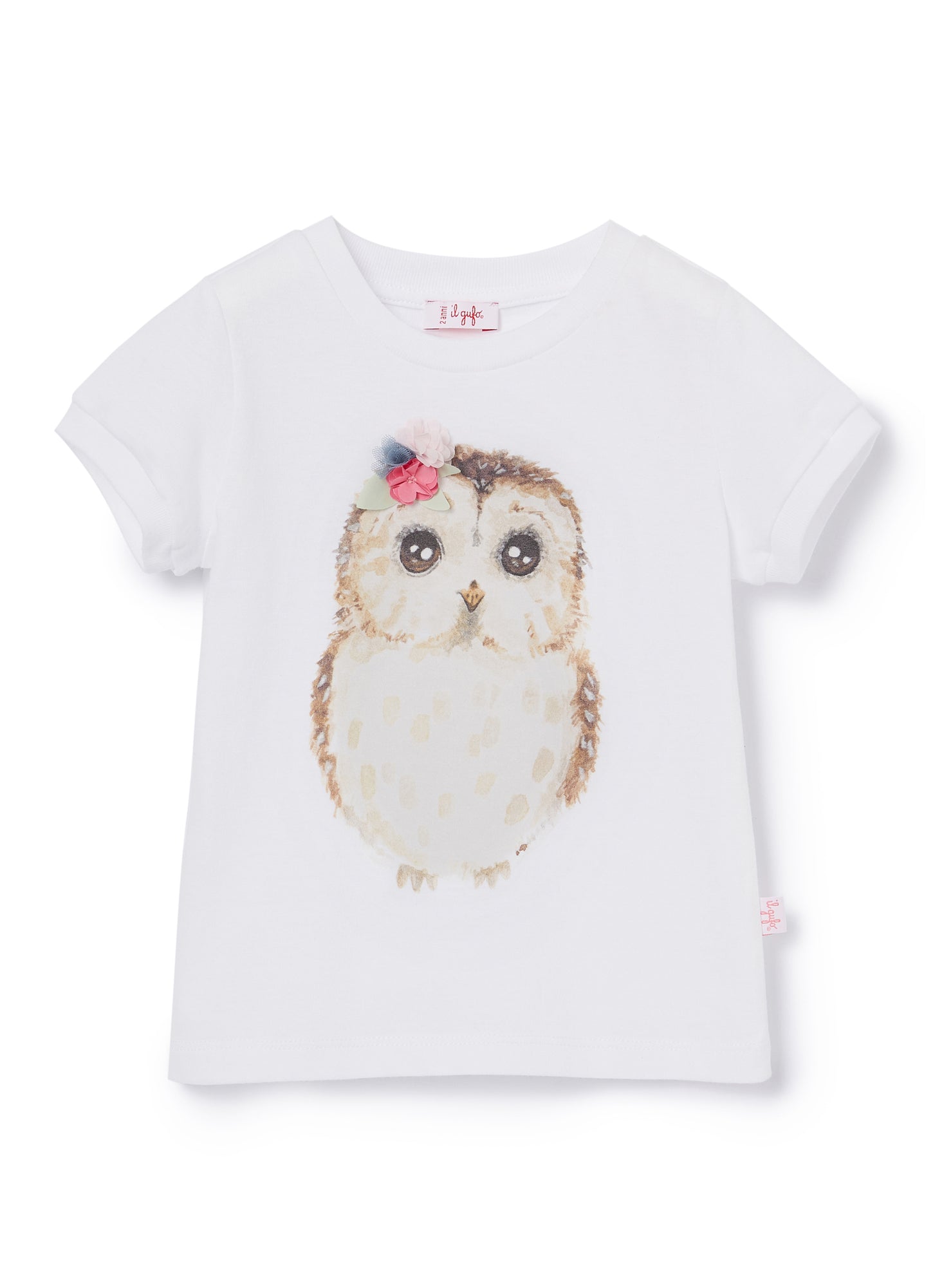 T-Shirt with Owl Motif | Snow White/Pearl Pink