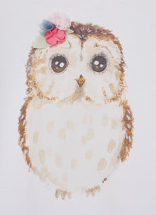 T-Shirt with Owl Motif | Snow White/Pearl Pink