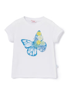 T-Shirt with Butterfly | Bianco/Blue Cardo