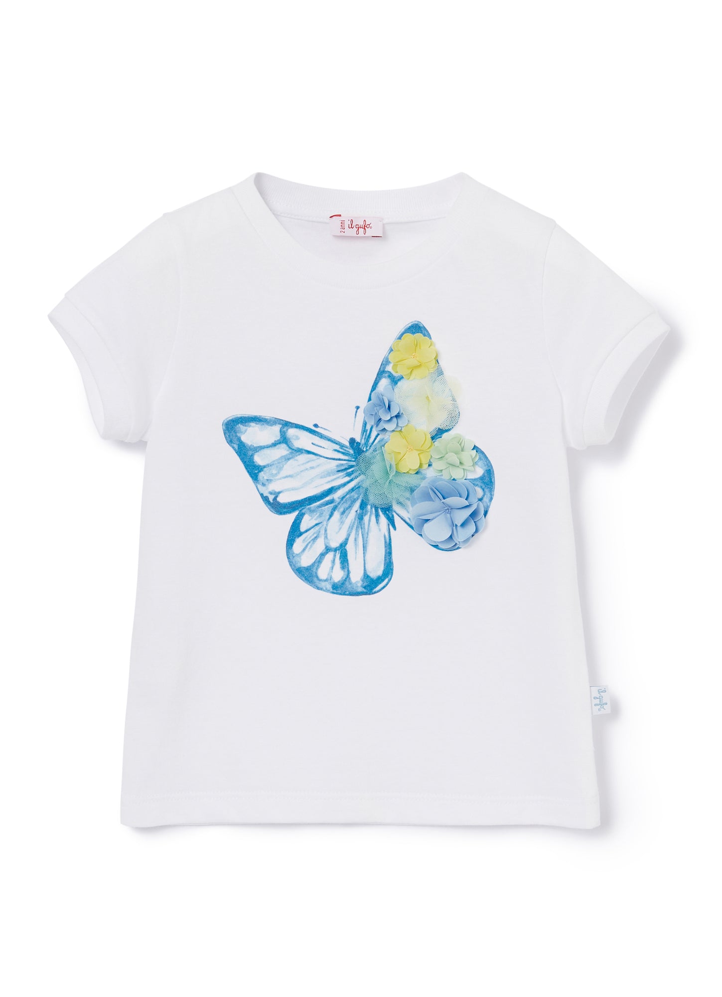 T-Shirt with Butterfly | Bianco/Blue Cardo
