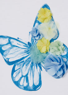T-Shirt with Butterfly | Bianco/Blue Cardo