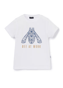 T-Shirt with Bee Print | Bianco/Aviatore