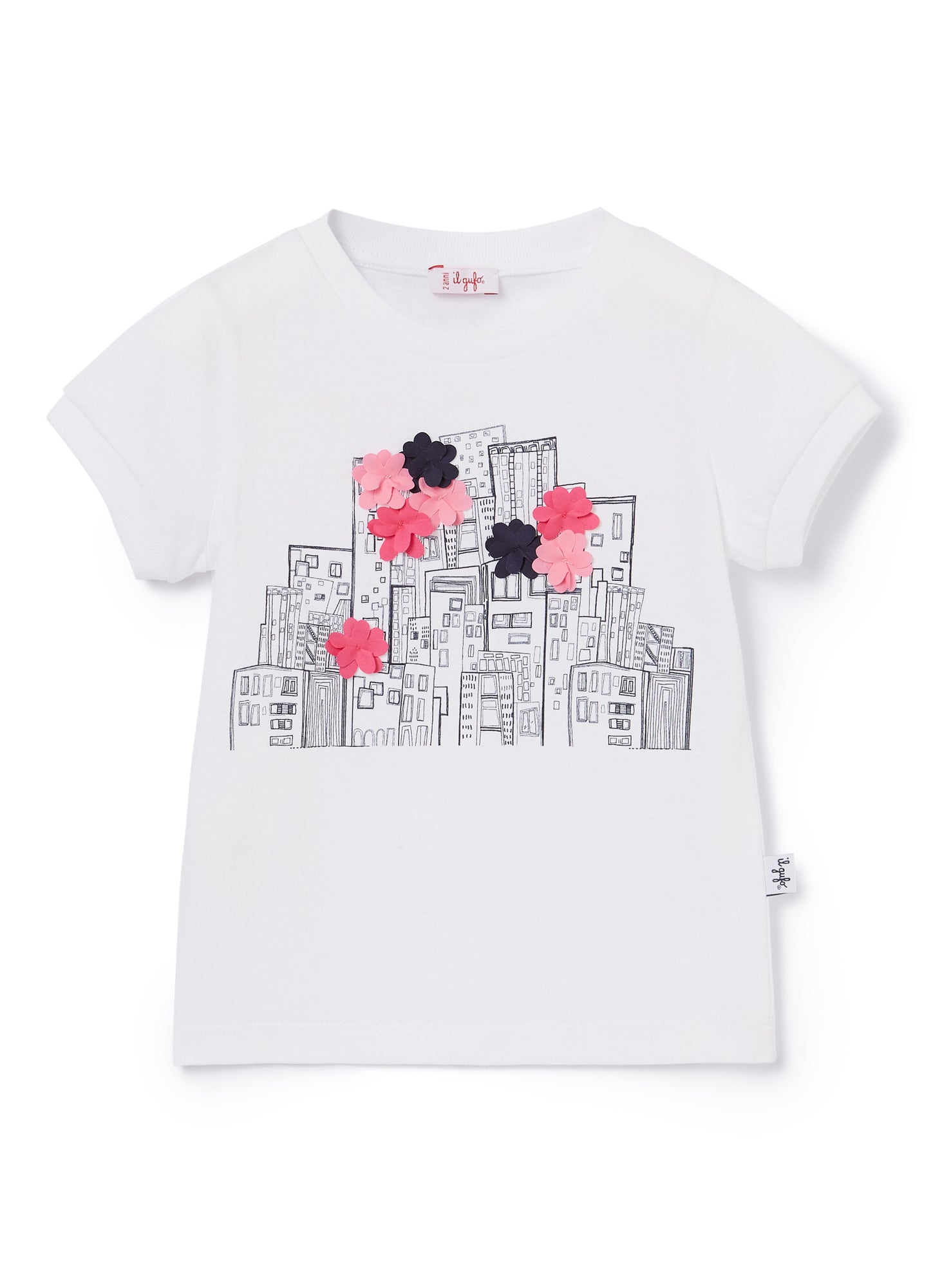 T-Shirt with City And Flower Print | White/Pink