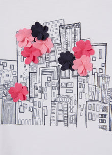 T-Shirt with City And Flower Print | White/Pink