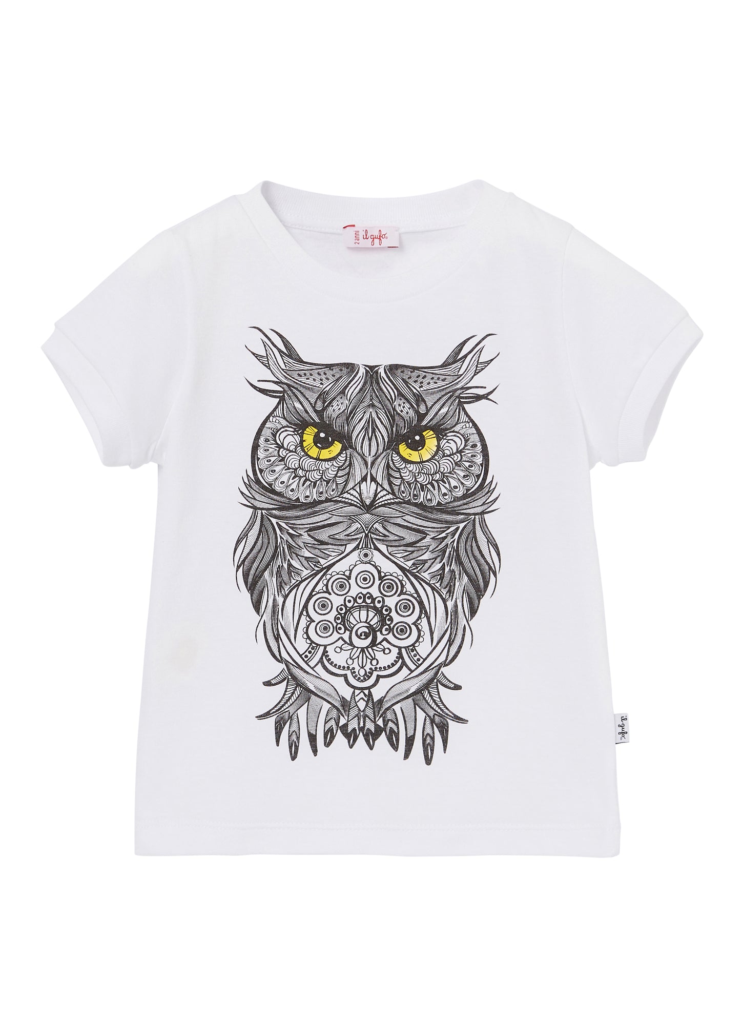 Girls | T-Shirt with Tattoo Owl | White Chick Yellow