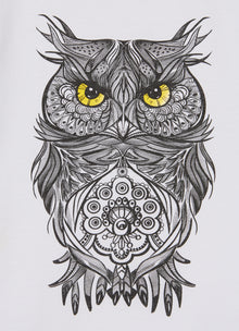 T-Shirt with Tattoo Owl | White/Chick Yellow