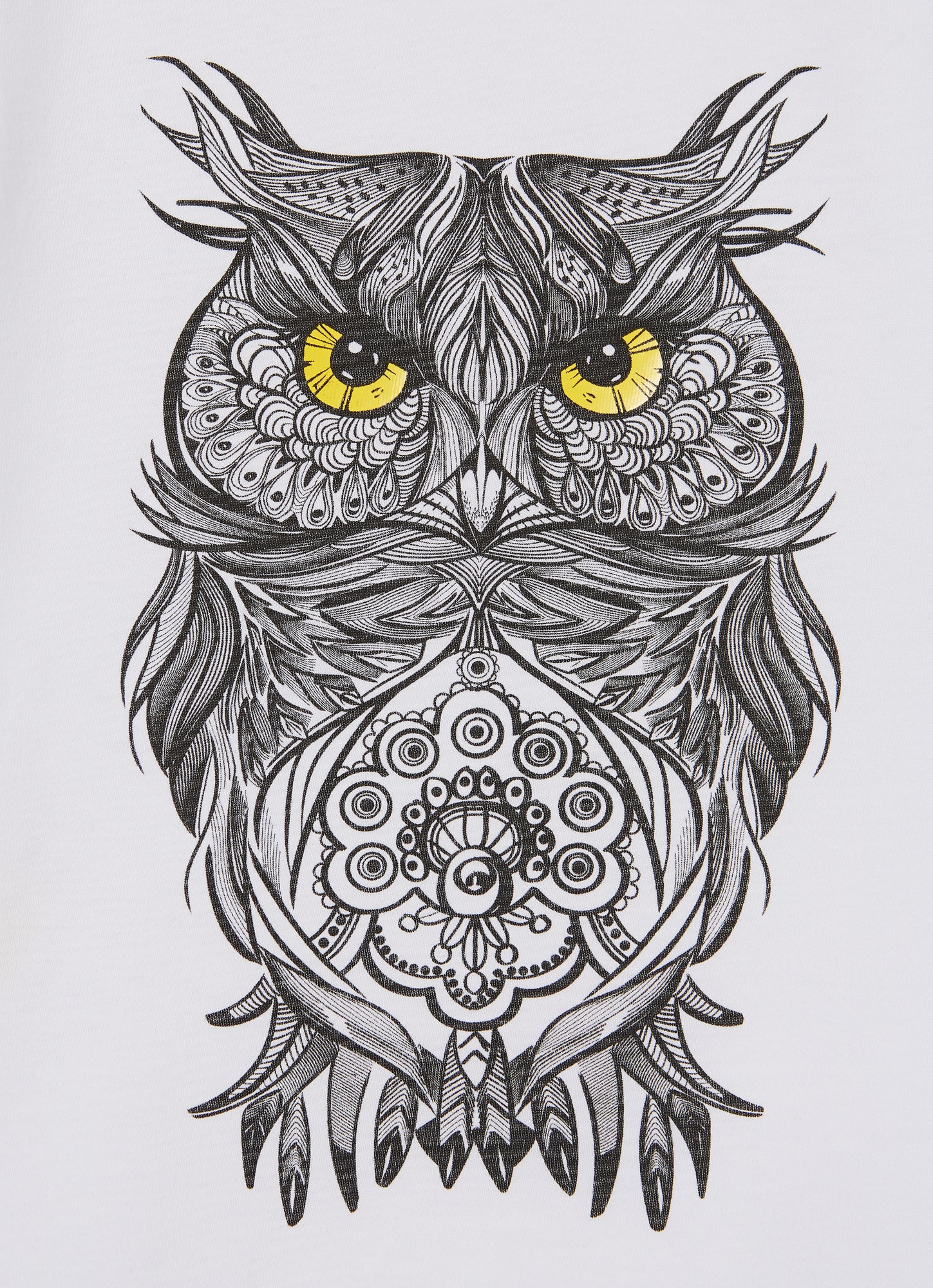 T-Shirt with Tattoo Owl | White/Chick Yellow