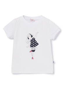 T-Shirt with Ballerina Motif | White/Blue