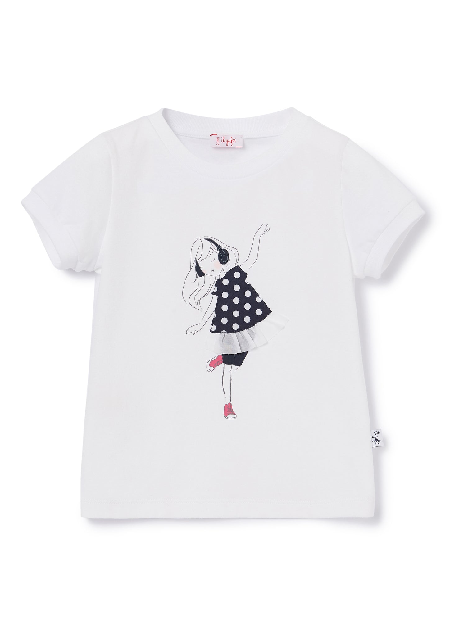 T-Shirt with Ballerina Motif | White/Blue