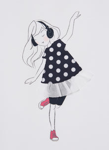 T-Shirt with Ballerina Motif | White/Blue