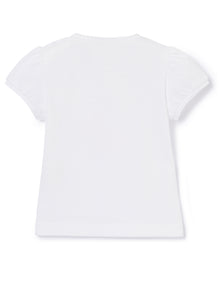 T-Shirt with Small Flower Appliques | Bianco/Blue Denim
