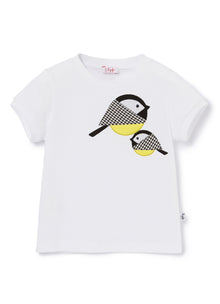 T-Shirt with Bird Print | Bianco/Nero