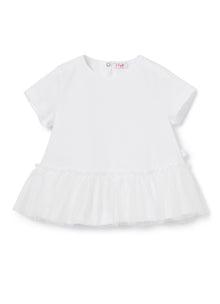 T-Shirt with Tulle Flounce | White/Milk