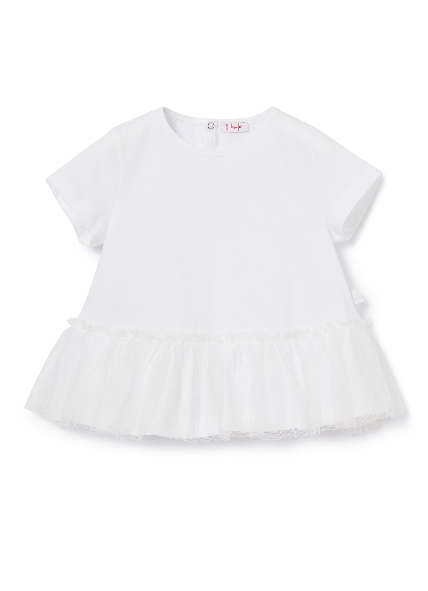 T-Shirt with Tulle Flounce | White/Milk