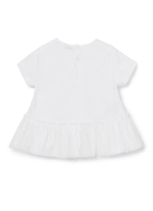 T-Shirt with Tulle Flounce | White/Milk