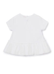 T-Shirt with Tulle Flounce | White/Milk
