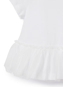 T-Shirt with Tulle Flounce | White/Milk