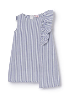 Sleeveless Striped Dress with Ruffle | Blue Denim