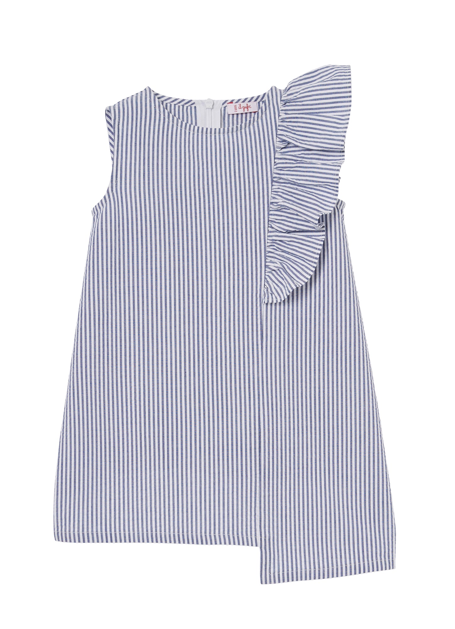 Girls | Sleeveless Striped Dress with Ruffle | Blue Denim