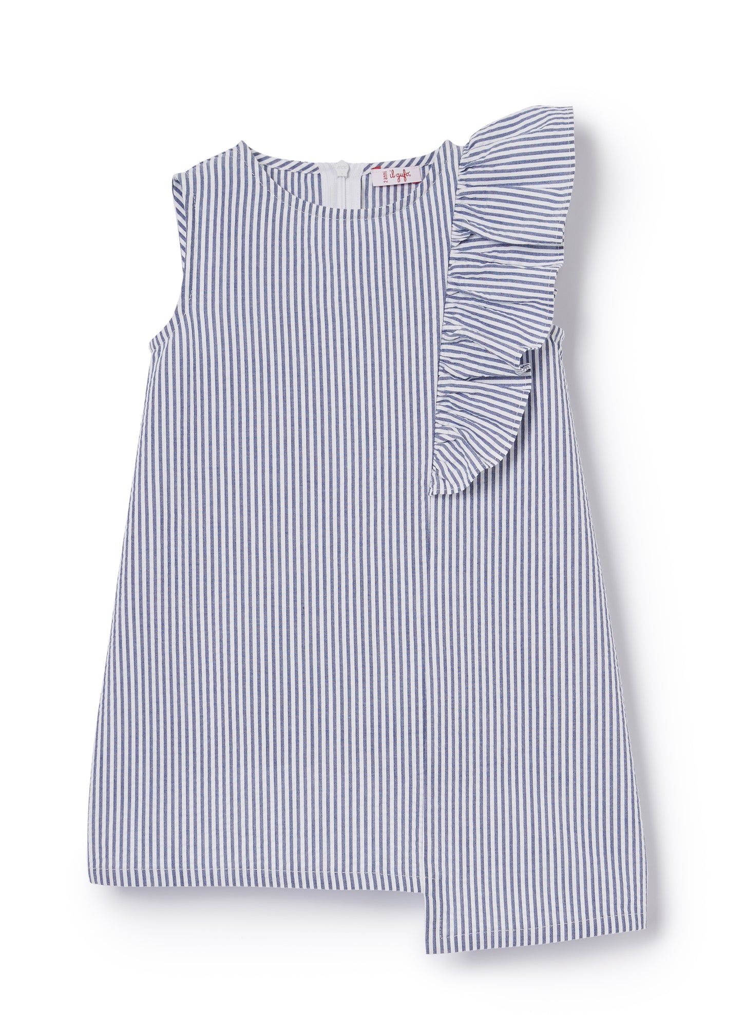 Sleeveless Striped Dress with Ruffle | Blue Denim