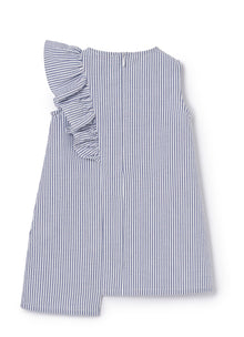 Sleeveless Striped Dress with Ruffle | Blue Denim