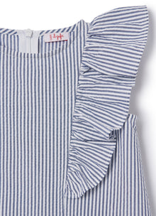 Sleeveless Striped Dress with Ruffle | Blue Denim