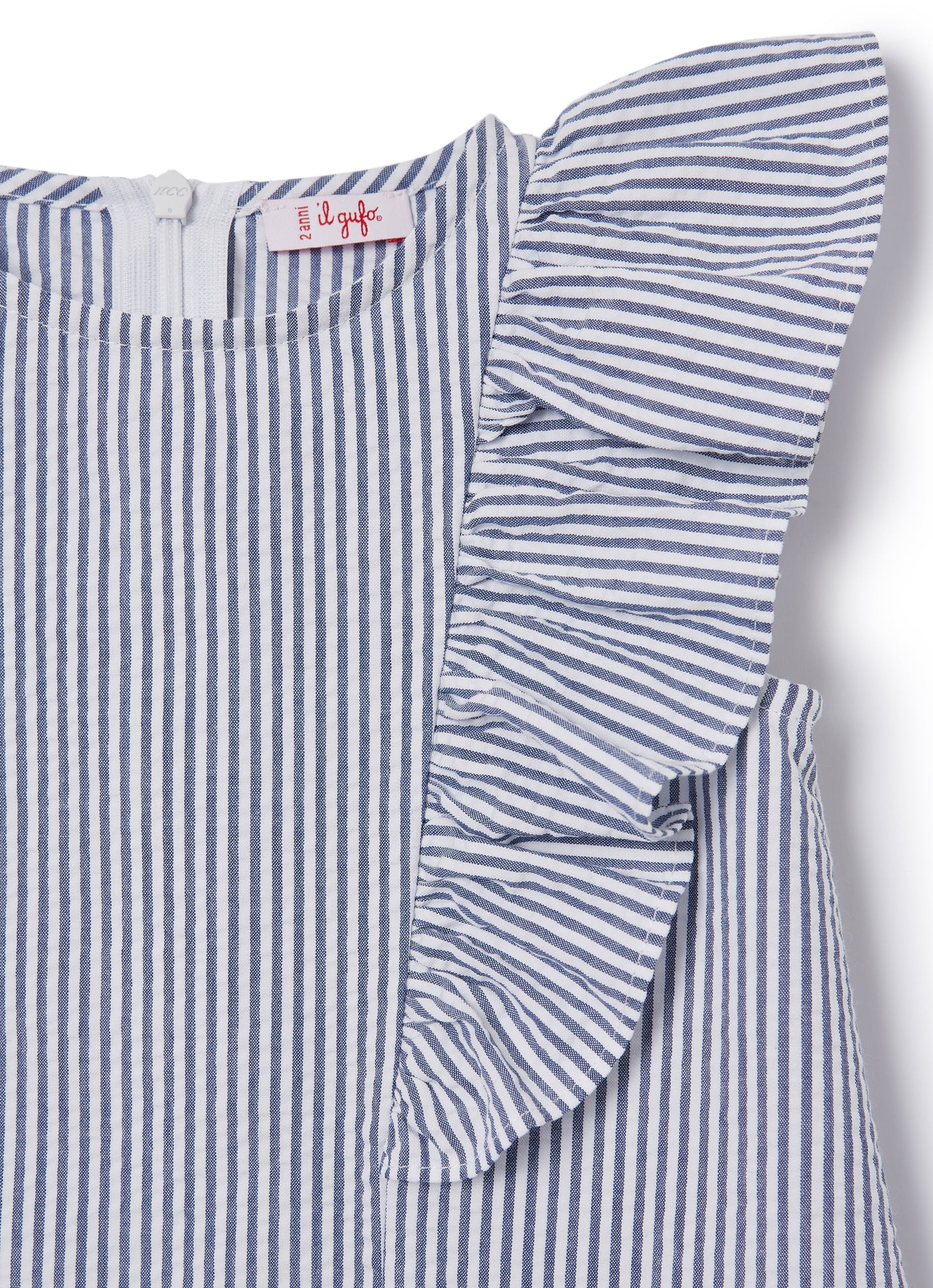 Sleeveless Striped Dress with Ruffle | Blue Denim