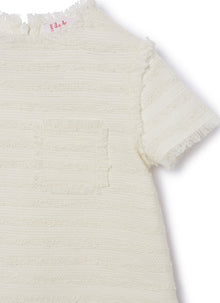 Short-Sleeve Cotton Tweed Dress | White