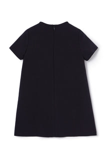 Short-Sleeve Dress with Shocking Flower | Blue Navy/Ortensia