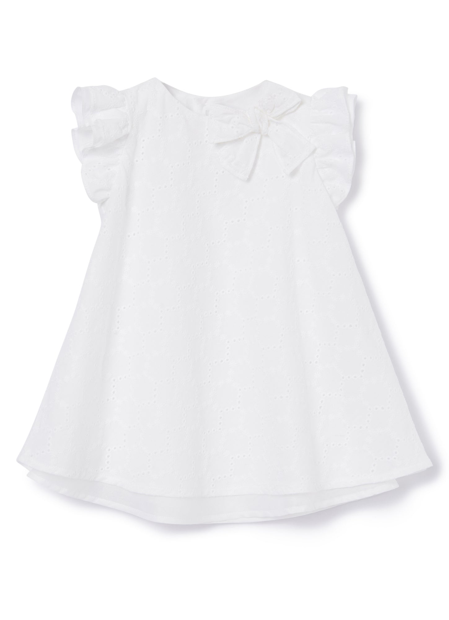 Broderie Anglaise Dress with Bow | White