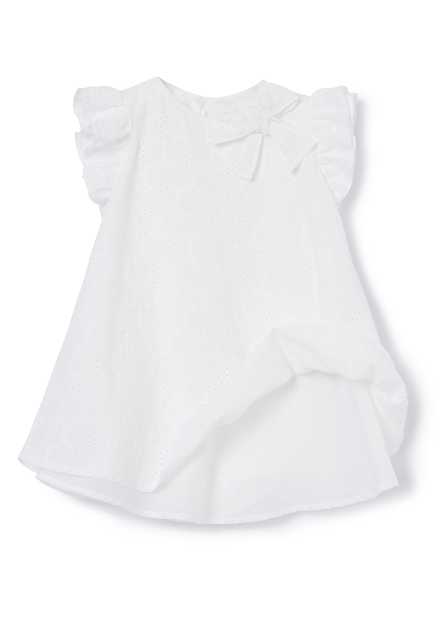 Broderie Anglaise Dress with Bow | White