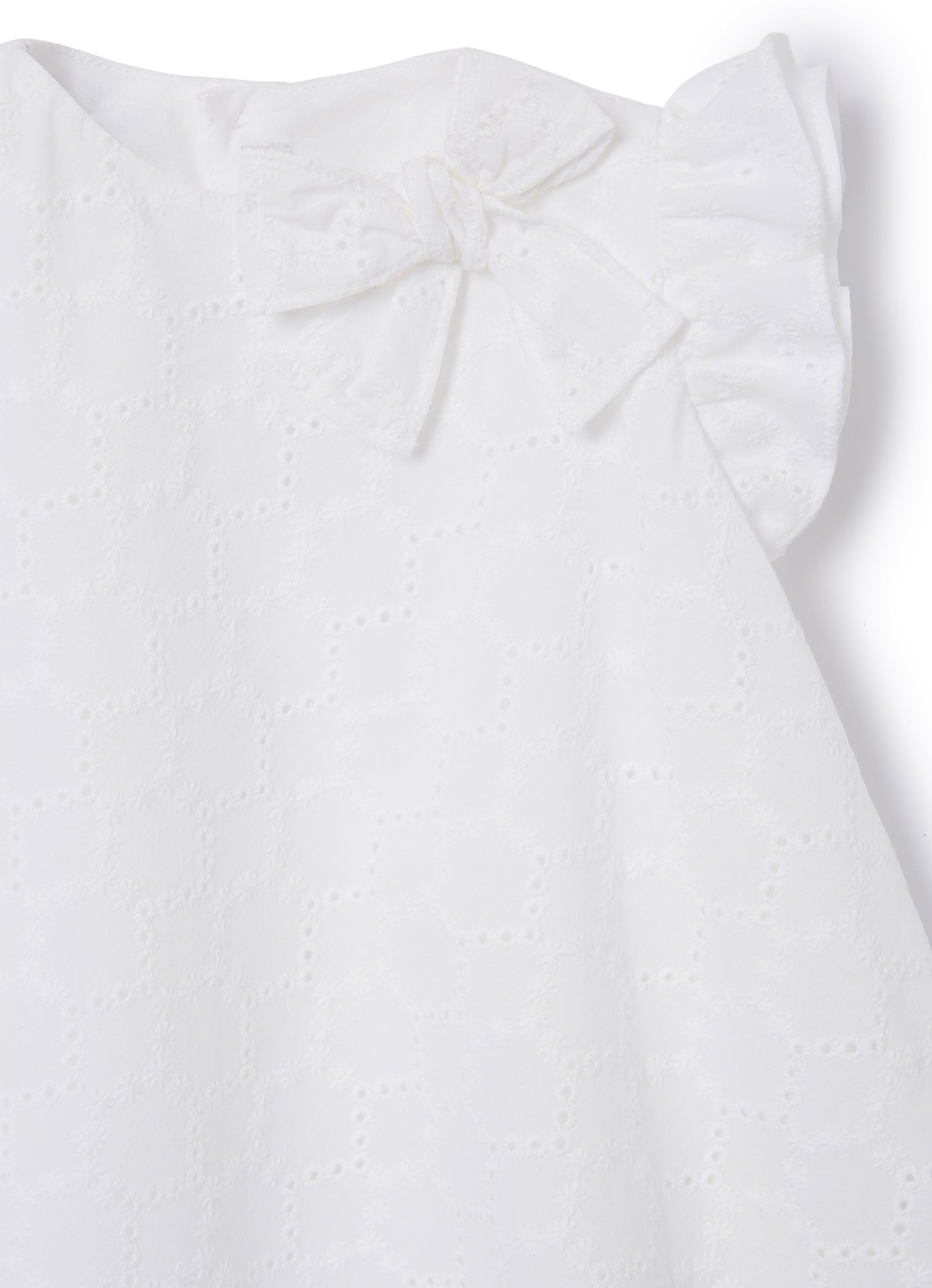 Broderie Anglaise Dress with Bow | White